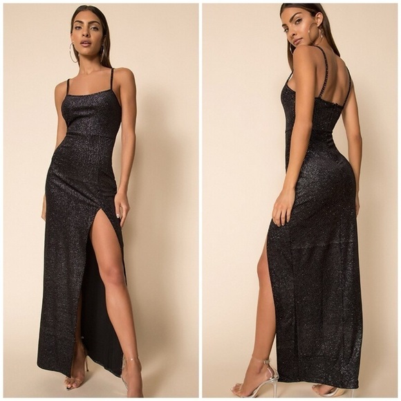 Superdown Kaitlyn Velvet Glitter Maxi Dress in Black - Picture 1 of 12